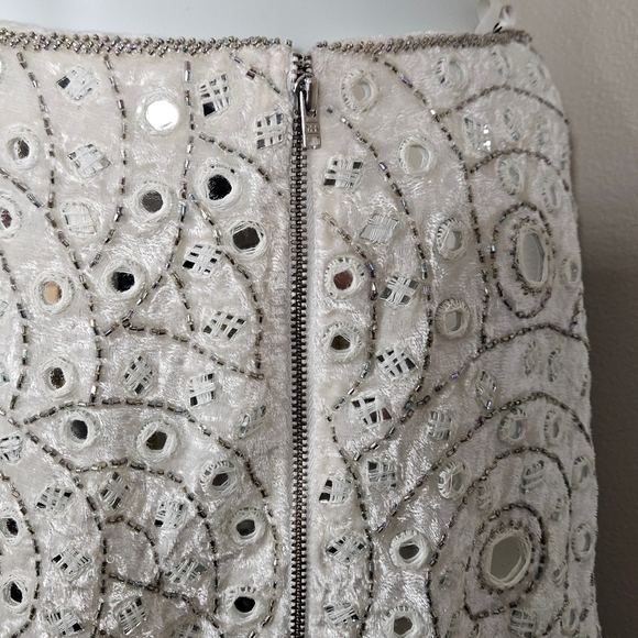 Sherri Hill Mirrored Beaded Mini Skirt Zipper Front Boho Glam Formal Statement - Picture 5 of 11